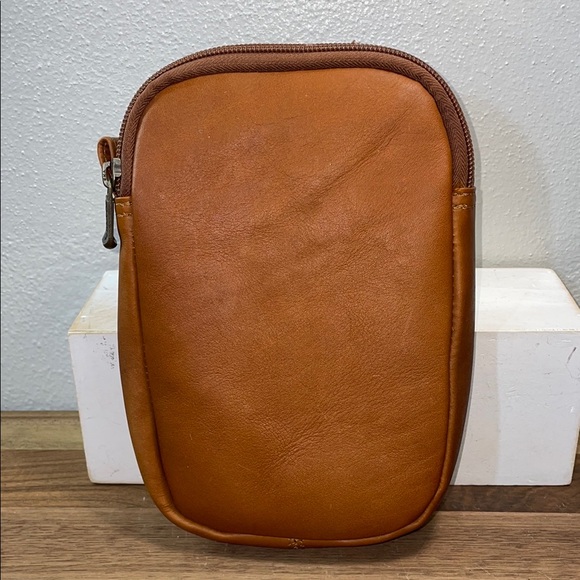 Sarge Cognac Leather Travel Work Academic Neutral Bag Zip Close Compact Organize - Picture 7 of 14